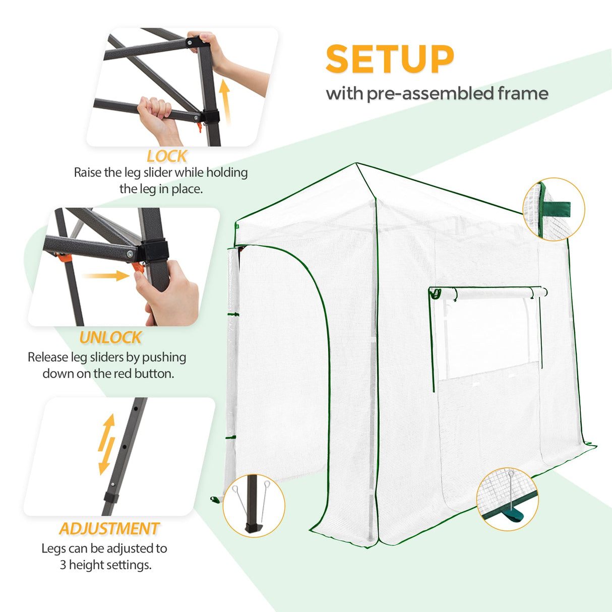 Easy Setup 10x5 Portable Lean to Pop Up Greenhouse - Eagle Peak Custom Canopy Tent