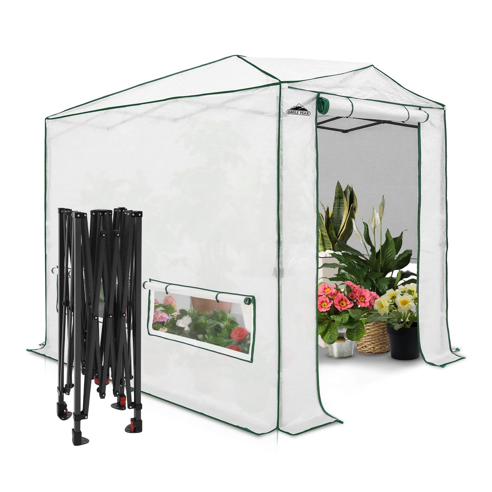 8x6/12x8 Portable Walk-in Greenhouse, Woven PE Top, White
