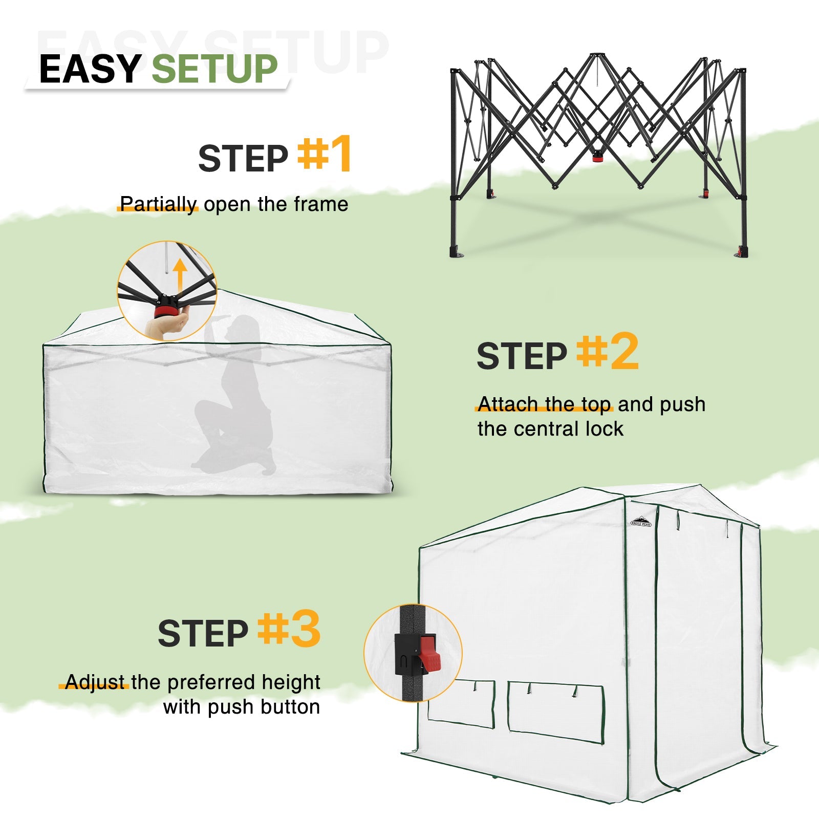 8x6/12x8 Easy Setup Pop Up Greenhouse, Support Pole – Eagle Peak®