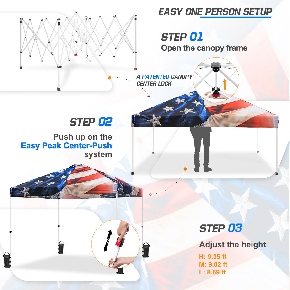 Easy Setup Straight Leg 10x10 Pop Up Canopy Tent Graphix Top w/ 100 sqft of Shade - Eagle Peak Custom Canopy Tent