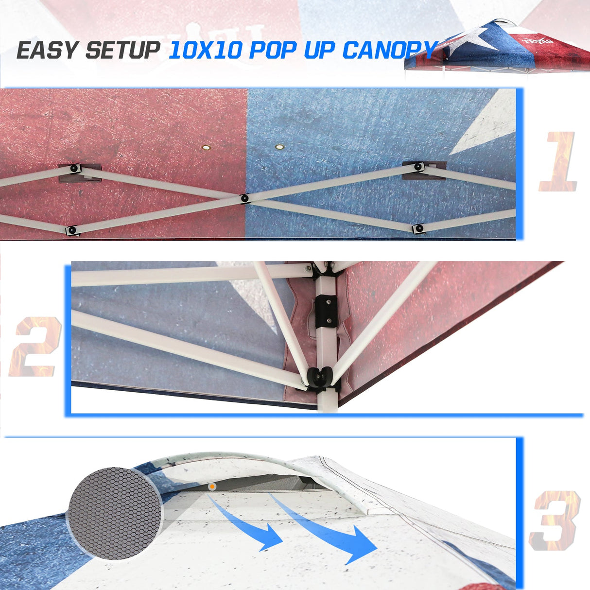 Easy Setup Straight Leg 10x10 Pop Up Canopy Tent Graphix Top w/ 100 sqft of Shade - Eagle Peak Custom Canopy Tent