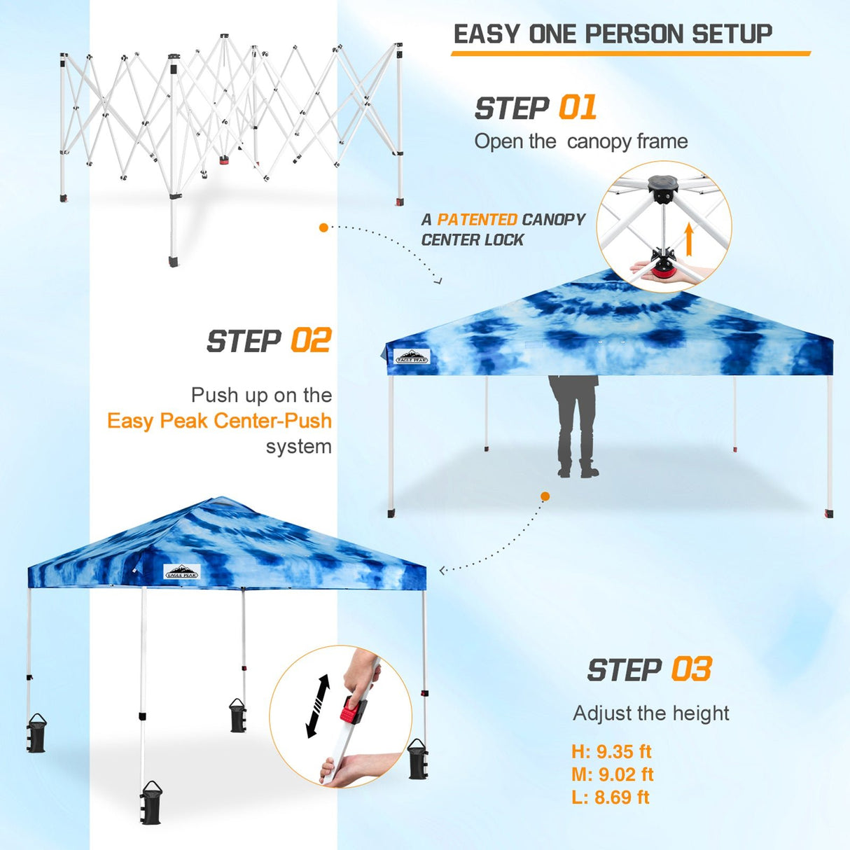 Easy Setup Straight Leg 10x10 Pop Up Canopy Tent Graphix Top w/ 100 sqft of Shade - Eagle Peak Custom Canopy Tent