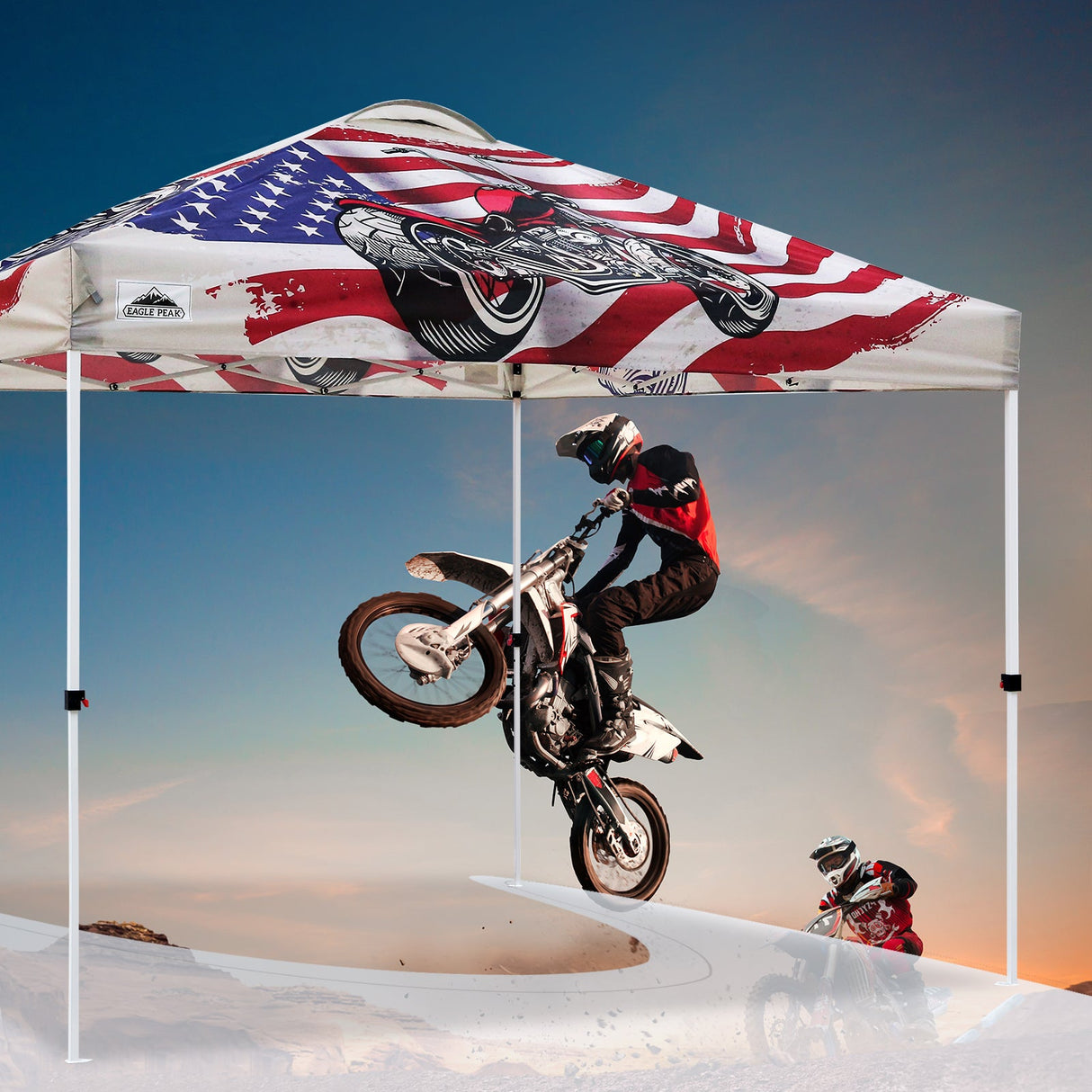 Easy Setup Straight Leg 10x10 Pop Up Canopy Tent Graphix Top w/ 100 sqft of Shade - Eagle Peak Custom Canopy Tent