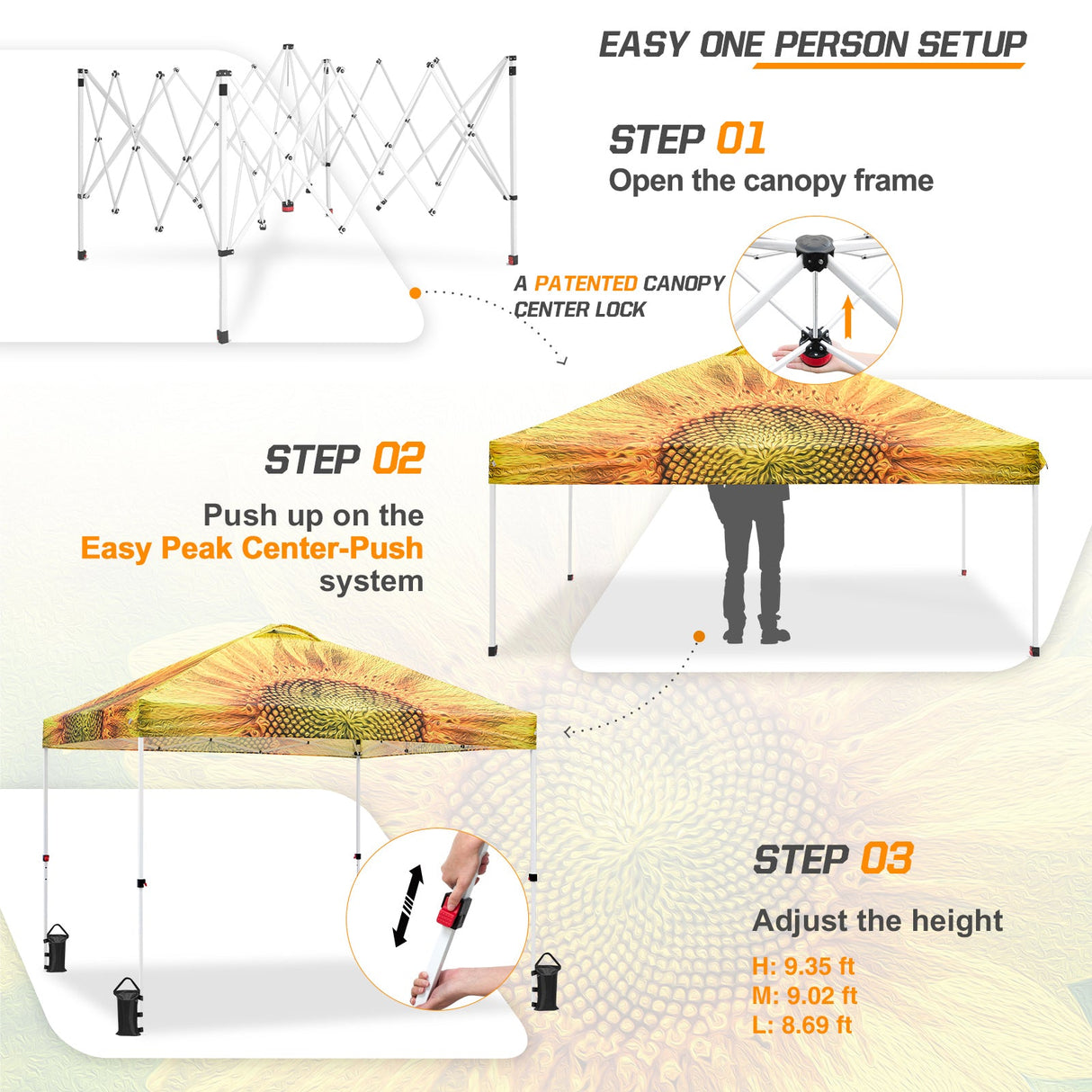 Easy Setup Straight Leg 10x10 Pop Up Canopy Tent Graphix Top w/ 100 sqft of Shade - Eagle Peak Custom Canopy Tent