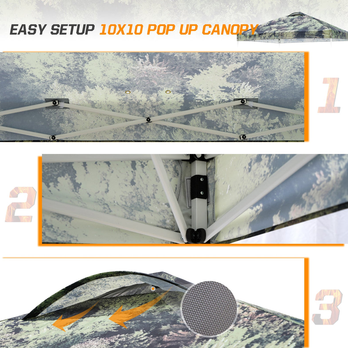 Easy Setup Straight Leg 10x10 Pop Up Canopy Tent Graphix Top w/ 100 sqft of Shade - Eagle Peak Custom Canopy Tent