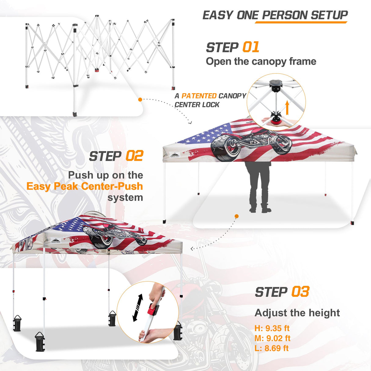 Easy Setup Straight Leg 10x10 Pop Up Canopy Tent Graphix Top w/ 100 sqft of Shade - Eagle Peak Custom Canopy Tent