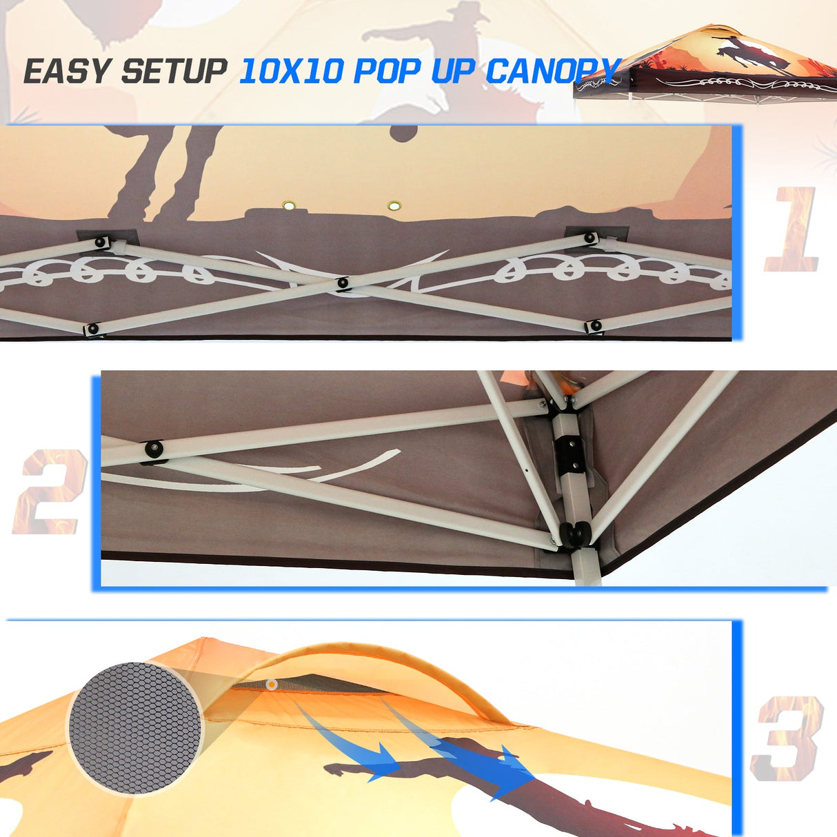 Easy Setup Straight Leg 10x10 Pop Up Canopy Tent Graphix Top w/ 100 sqft of Shade - Eagle Peak Custom Canopy Tent
