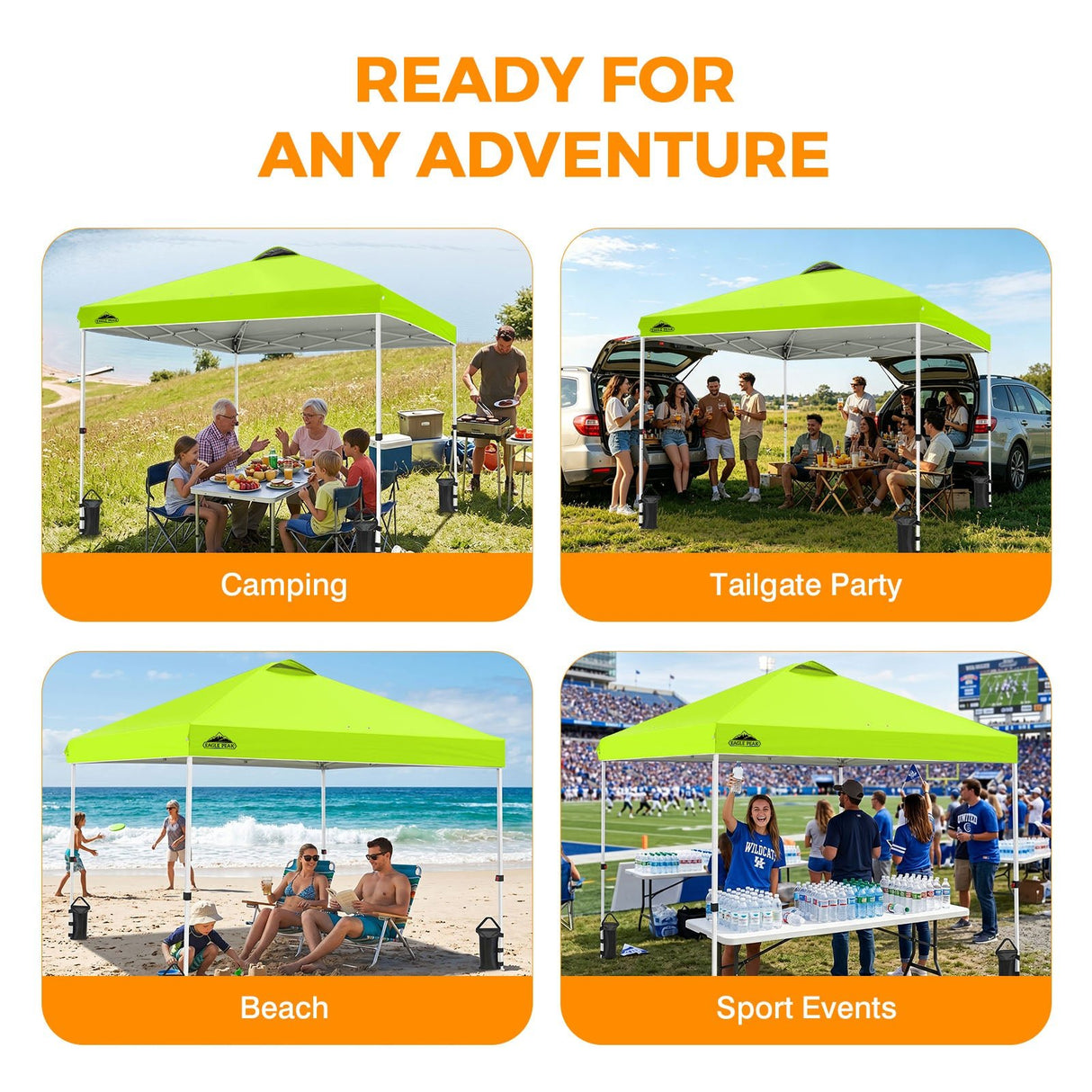 Easy Setup Straight Leg 10x10 Pop Up Canopy Tent w/ 100 sqft of Shade - Eagle Peak®