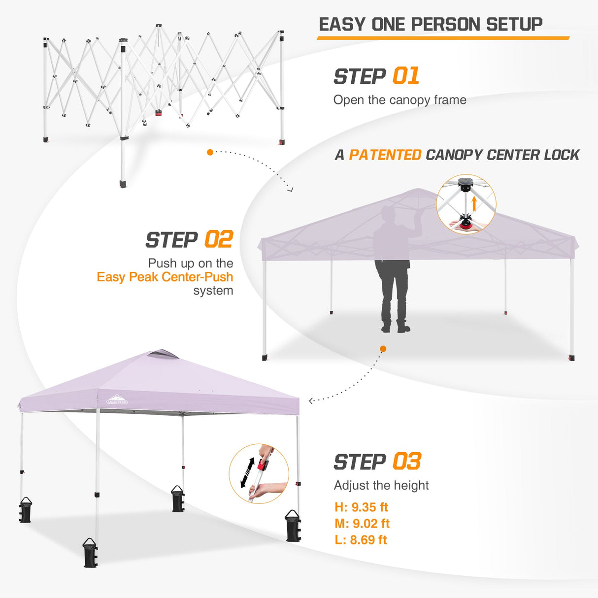Easy Setup Straight Leg 10x10 Pop Up Canopy Tent w/ 100 sqft of Shade - Eagle Peak Custom Canopy Tent