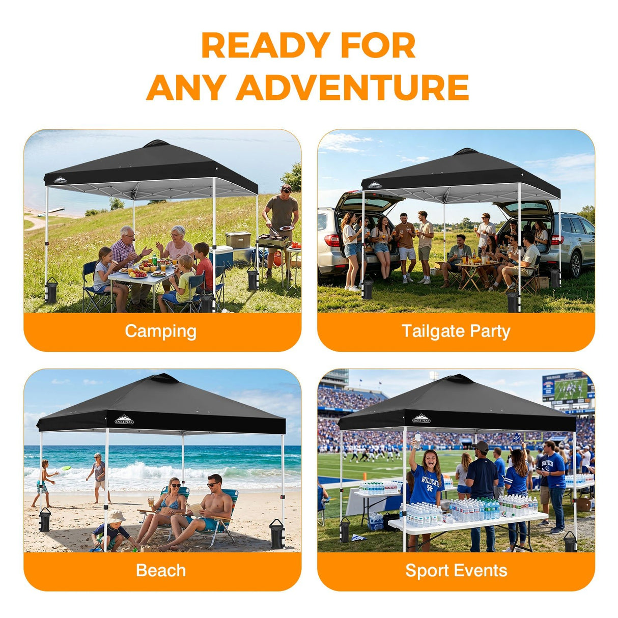 Easy Setup Straight Leg 10x10 Pop Up Canopy Tent w/ 100 sqft of Shade - Eagle Peak®