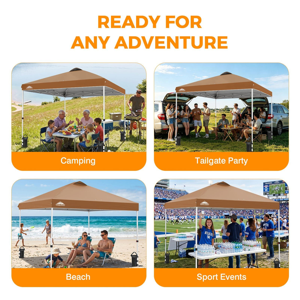 Easy Setup Straight Leg 10x10 Pop Up Canopy Tent w/ 100 sqft of Shade - Eagle Peak®