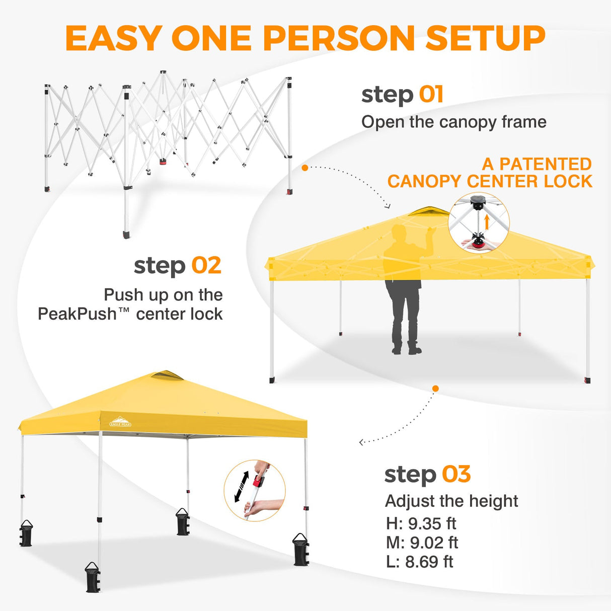 Easy Setup Straight Leg 10x10 Pop Up Canopy Tent w/ 100 sqft of Shade - Eagle Peak®