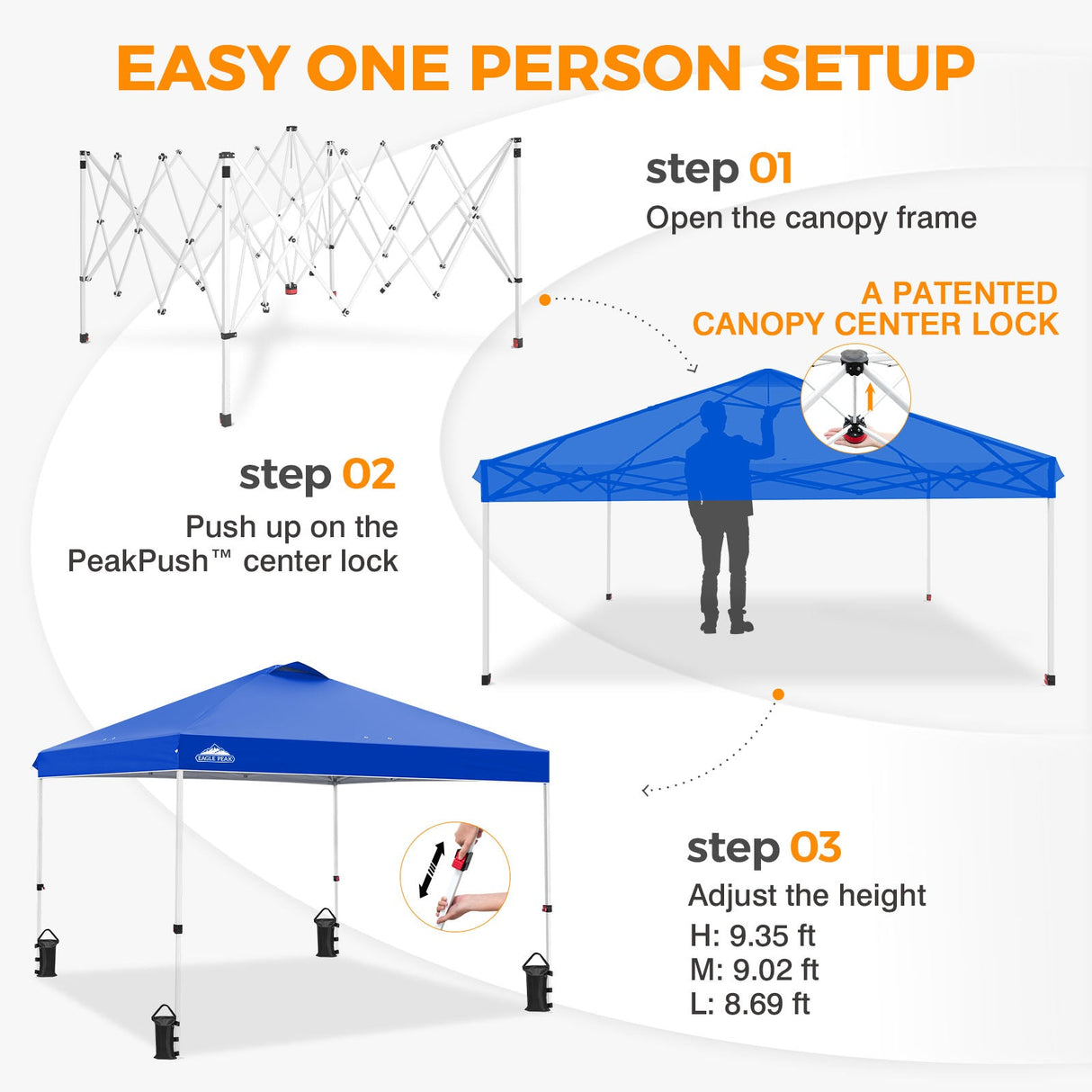 Easy Setup Straight Leg 10x10 Pop Up Canopy Tent w/ 100 sqft of Shade - Eagle Peak®