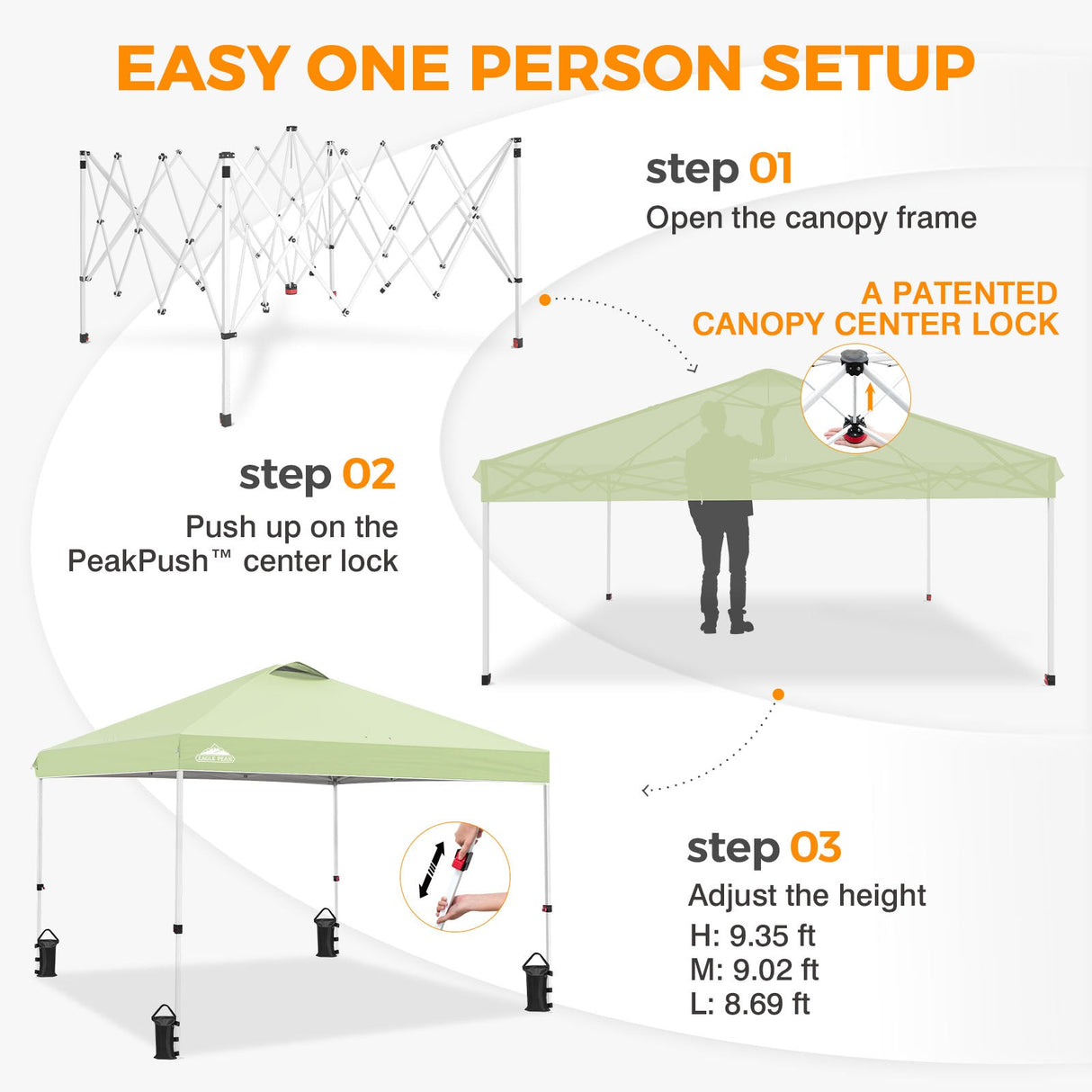 Easy Setup Straight Leg 10x10 Pop Up Canopy Tent w/ 100 sqft of Shade - Eagle Peak®