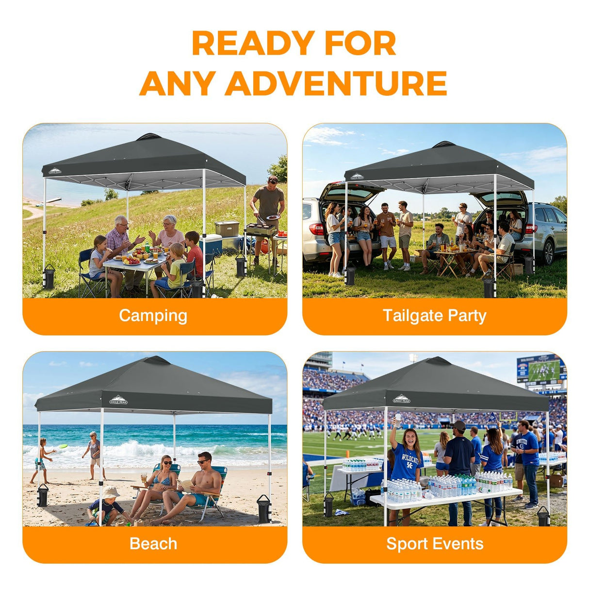 Easy Setup Straight Leg 10x10 Pop Up Canopy Tent w/ 100 sqft of Shade - Eagle Peak®