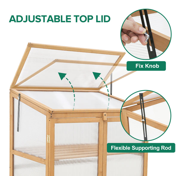 EAGLE PEAK Garden Cold Frame Greenhouse with Adjustable Shelves, 30.1x22.0x43.3in, Indoor & Outdoor Use, Wood Frame with PC Windows & Vented Roof, Natural