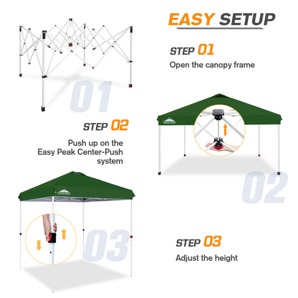 EAGLE PEAK 6.6x6.6 Pop Up Canopy Tent Instant Outdoor Canopy Easy Set-up Straight Leg Folding Shelter with Wheeled Bag, 8 Stakes and 4 Ropes, Blue/White