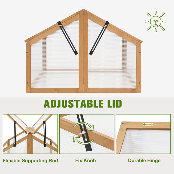 EAGLE PEAK Garden Cold Frame Greenhouse, Use on The Ground or on Raised Garden Beds, 35.4x31.5x23.2in, Wood Frame with PC Windows, Dual Vented Panel, Natural