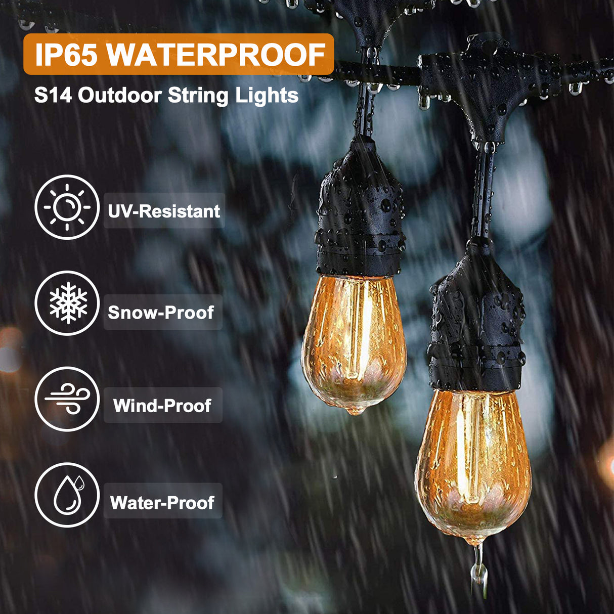 EAGLE PEAK 25 FT S14 Solar-Powered String Lights, IP65, 10 Shatterproof Edison Vintage Bulbs (2 Spare) for Outdoors, 10 Hanging Sockets, Decorative Lights for Christmas, Patio, Garden, Wedding, Party, and Pool