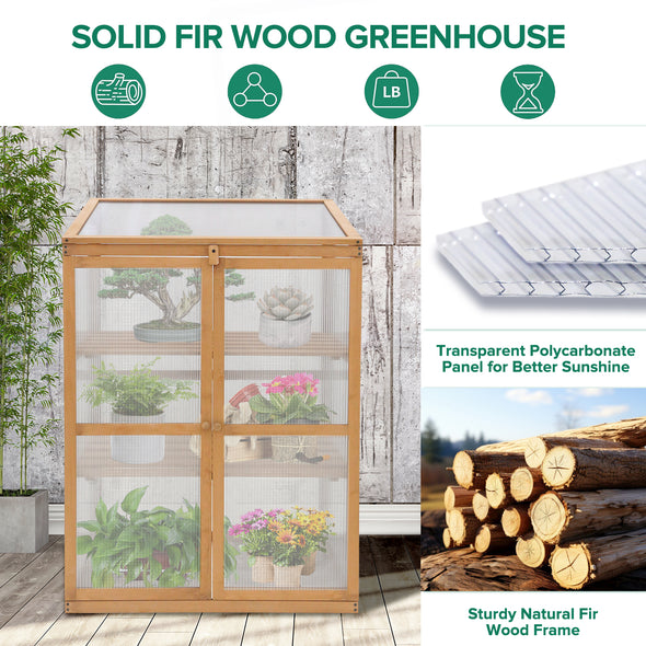 EAGLE PEAK Garden Cold Frame Greenhouse with Adjustable Shelves, 30.1x22.0x43.3in, Indoor & Outdoor Use, Wood Frame with PC Windows & Vented Roof, Natural