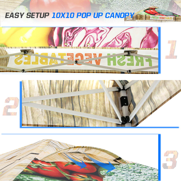 Eagle Peak SHADE GRAPHiX Easy Setup 10x10 Pop Up Canopy Tent with Digital Printed Vegetable