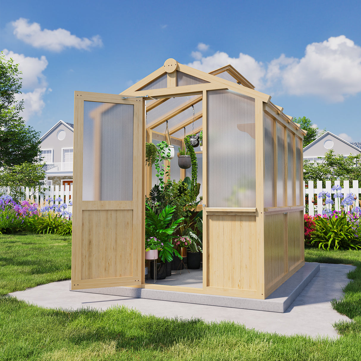 EAGLE PEAK 7.5x6.7x7.7 Wood and Polycarbonate Walk-in Greenhouse