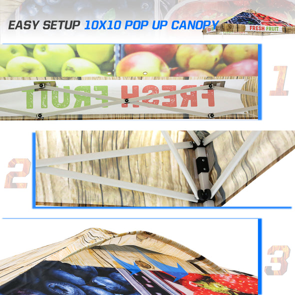 Eagle Peak SHADE GRAPHiX Easy Setup 10x10 Pop Up Canopy Tent with Digital Printed Fruit