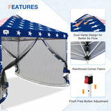 EAGLE PEAK 10x10 Outdoor Easy Pop up Canopy with Netting, Instant Screen Party Tent with Mesh Side Walls, Gray/Beige/American Flag