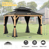 EAGLE PEAK 11x13 Outdoor Cedar Framed Hardtop Double Roof Gazebo for Garden, Patio, Lawn and Party, Black Mosquito Mesh Netting Included