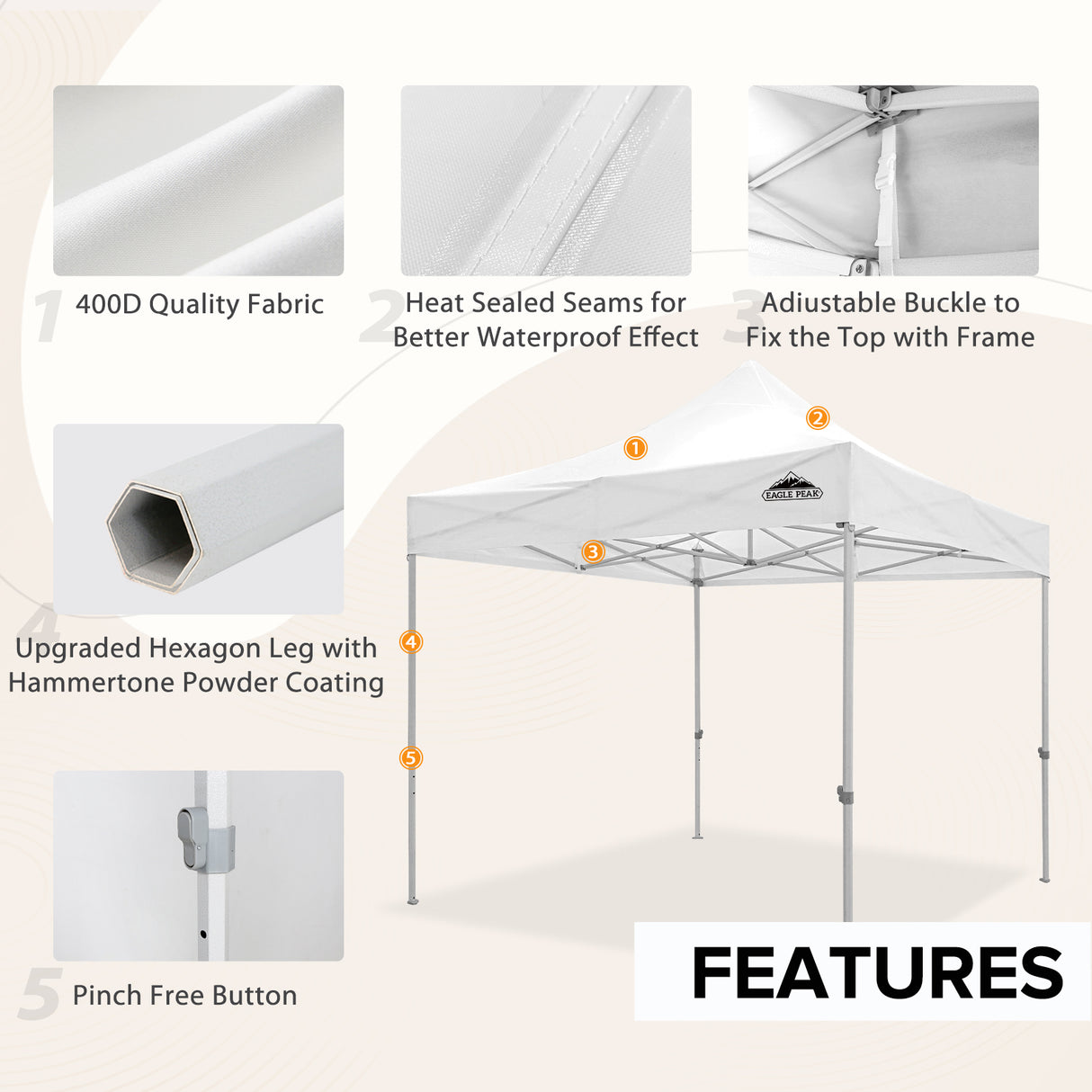 EAGLE PEAK 10x10 Heavy Duty Pop up Commercial Canopy with Removable Sidewalls,4 Sandbags