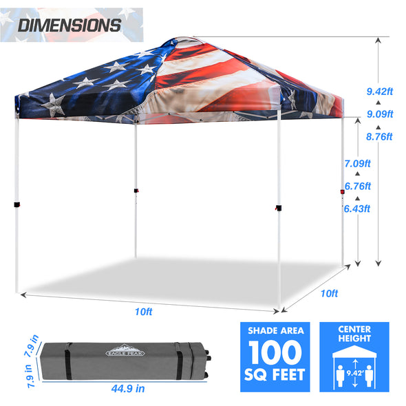 Eagle Peak SHADE GRAPHiX Easy Setup 10x10 Pop Up Canopy Tent with Digital Printed Stars and Stripes Top