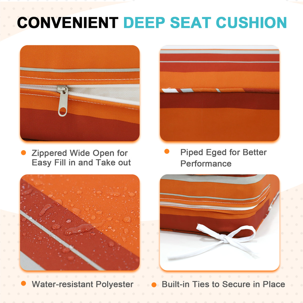 Outdoor Deep Seat Patio Seat Cushion Set, 25x25x5 inch, 2-Piece Back Chair Cushion