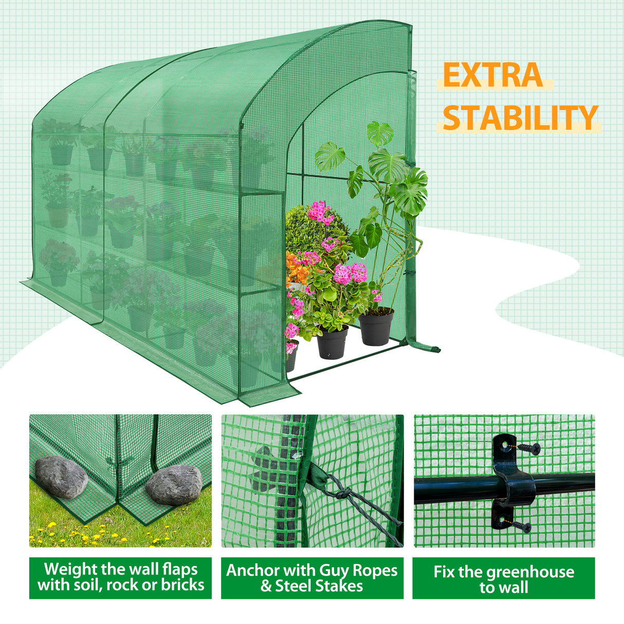 9.9x4.9x7.1 Outdoor Lean to Walk-in Greenhouse with Shelf