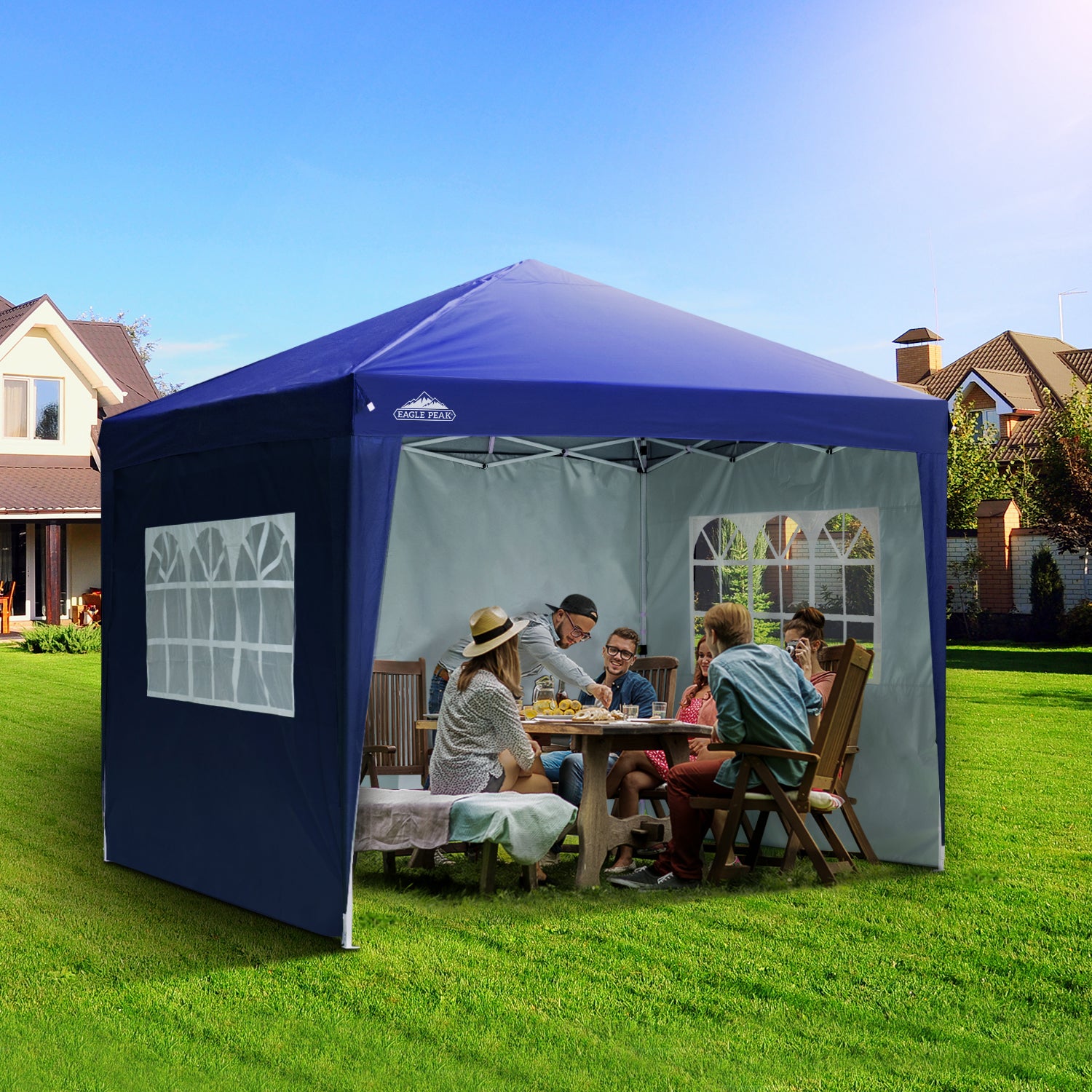 EAGLE PEAK 10x10 Pop Up Canopy Tent with 4 Side Walls, Easy Set up She