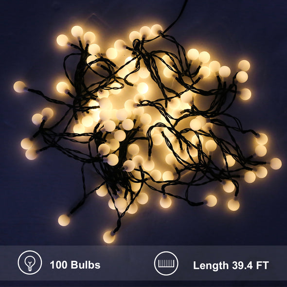 EAGLE PEAK Solar-powered Globe String Lights 39 ft 100 LED with Remote Control, 8 Modes, Waterproof Indoor Outdoor Fairy Lights for Home, Patio, Garden, Party, Christmas, Wedding Decoration, Warm White