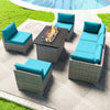 EAGLE PEAK 7 Piece Outdoor Wicker Patio Furniture Set with Fire Table, Outdoor PE Rattan Sectional Conversation Set with Seating for 6 People