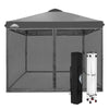 EAGLE PEAK 10x10 Outdoor Easy Pop up Canopy with Netting, Instant Screen Party Tent with Mesh Side Walls, Gray/Beige/American Flag