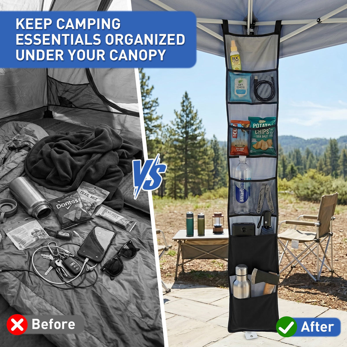 Hanging Storage Organizer for Canopy or Camping, Black - Eagle Peak®