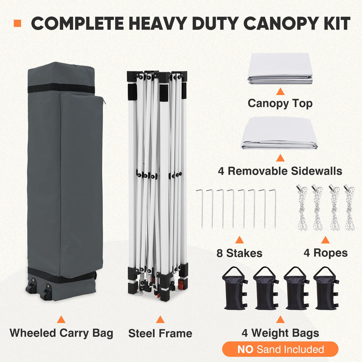 Heavy Duty 10x10 Pop Up Canopy Tent, 4 Canopy Sidewalls - Eagle Peak®