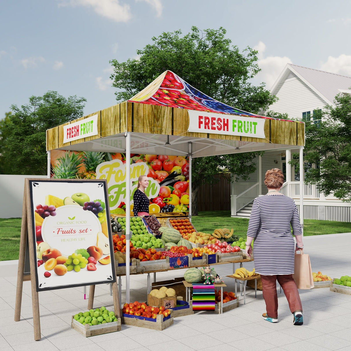 Heavy - Duty Canopy Tent with One Wall Panel with Your Logo and Custom Design 10x10 ft - Eagle Peak Custom Canopy Tent