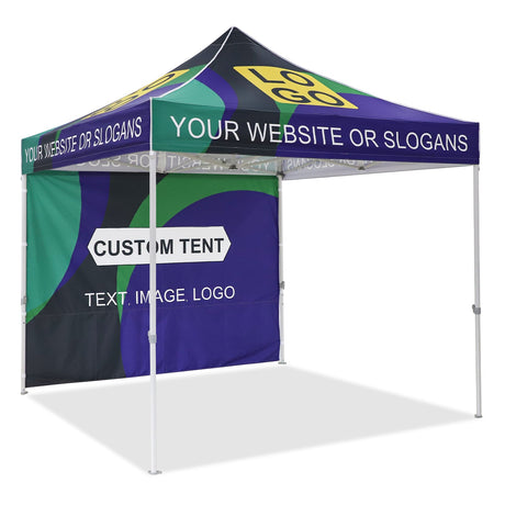 Heavy - Duty Canopy Tent with One Wall Panel with Your Logo and Custom Design 10x10 ft - Eagle Peak Custom Canopy Tent