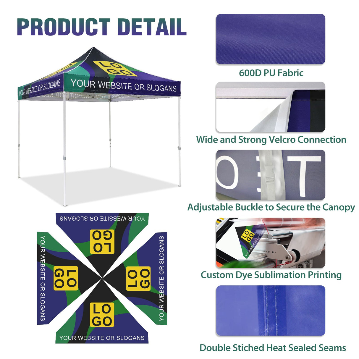 Heavy - Duty Canopy Tent with One Wall Panel with Your Logo and Custom Design 10x10 ft - Eagle Peak Custom Canopy Tent