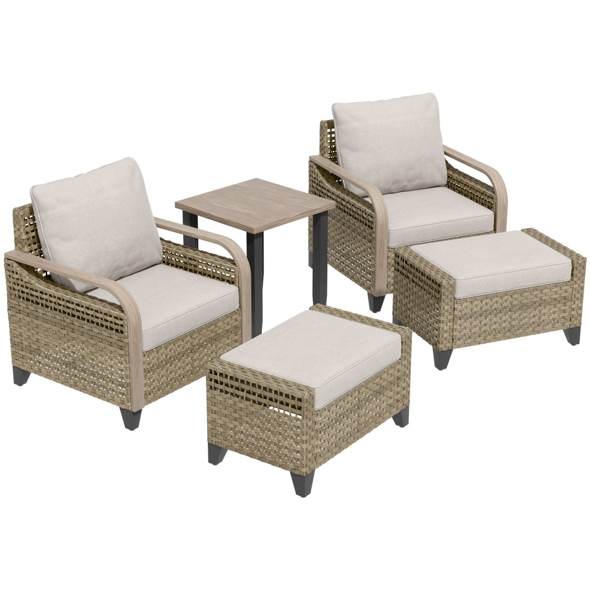 Modern Wicker 5 Piece Furniture Set w/ Patio Chairs, Brown/Gray - Eagle Peak®