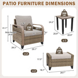 Modern Wicker 5 Piece Furniture Set w/ Patio Chairs, Brown/Gray - Eagle Peak®