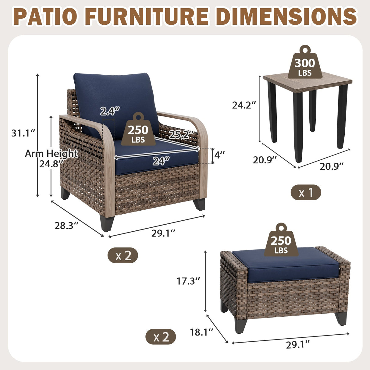 Modern Wicker 5 Piece Furniture Set w/ Patio Chairs, Brown/Gray - Eagle Peak®