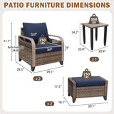 Modern Wicker 5 Piece Furniture Set w/ Patio Chairs, Brown/Gray - Eagle Peak®
