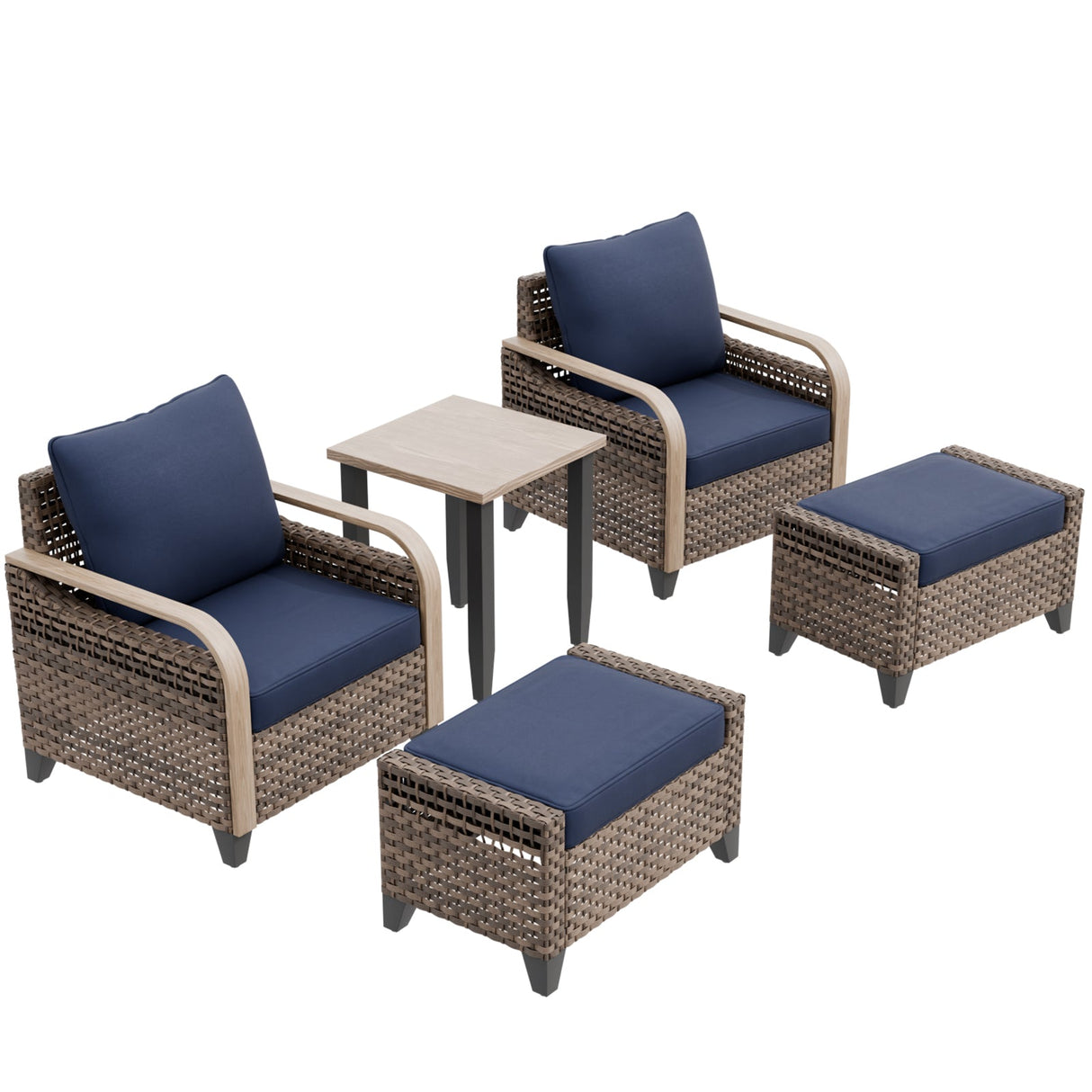 Modern Wicker 5 Piece Furniture Set w/ Patio Chairs, Brown/Gray - Eagle Peak®