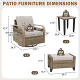 Modern Wicker 5 Piece Furniture Set w/ Swivel Rocking Chairs, Brown/Gray - Eagle Peak®