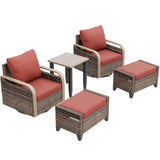 Modern Wicker 5 Piece Furniture Set w/ Swivel Rocking Chairs, Brown/Gray - Eagle Peak®