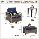 Modern Wicker 5 Piece Furniture Set w/ Swivel Rocking Chairs, Brown/Gray - Eagle Peak®
